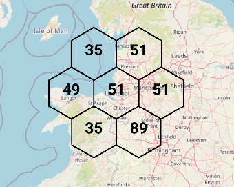 HexRider Hex View Map showing weather conditions in hexagonal grid